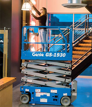 Scissor lift light fixture installation